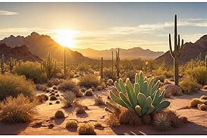 OHIOCATII Reptile Habitat Background Sunset Desert Tank Decors Saguaro Cactus Arid Mountain Range Terrarium Background Cacti Sand Dunes Aquarium Background Desert Mountain Fish Tank Background 48x24in