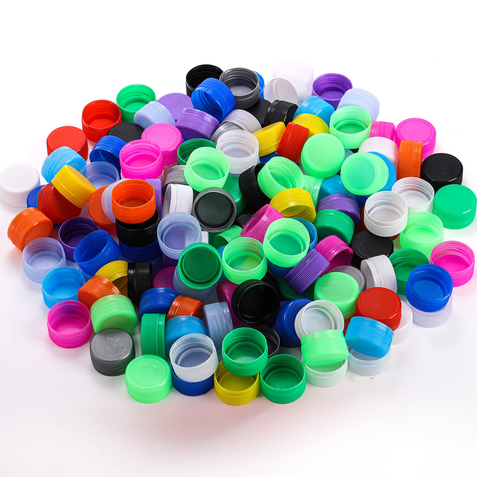ZEAYEA 300 Pcs Plastic Bottle Caps, DIY Craft Environmental Protection Bottle Caps, Mixed Color Bottle Caps for Children Intelligence Development Kindergarten Stickers Kids DIY Craft