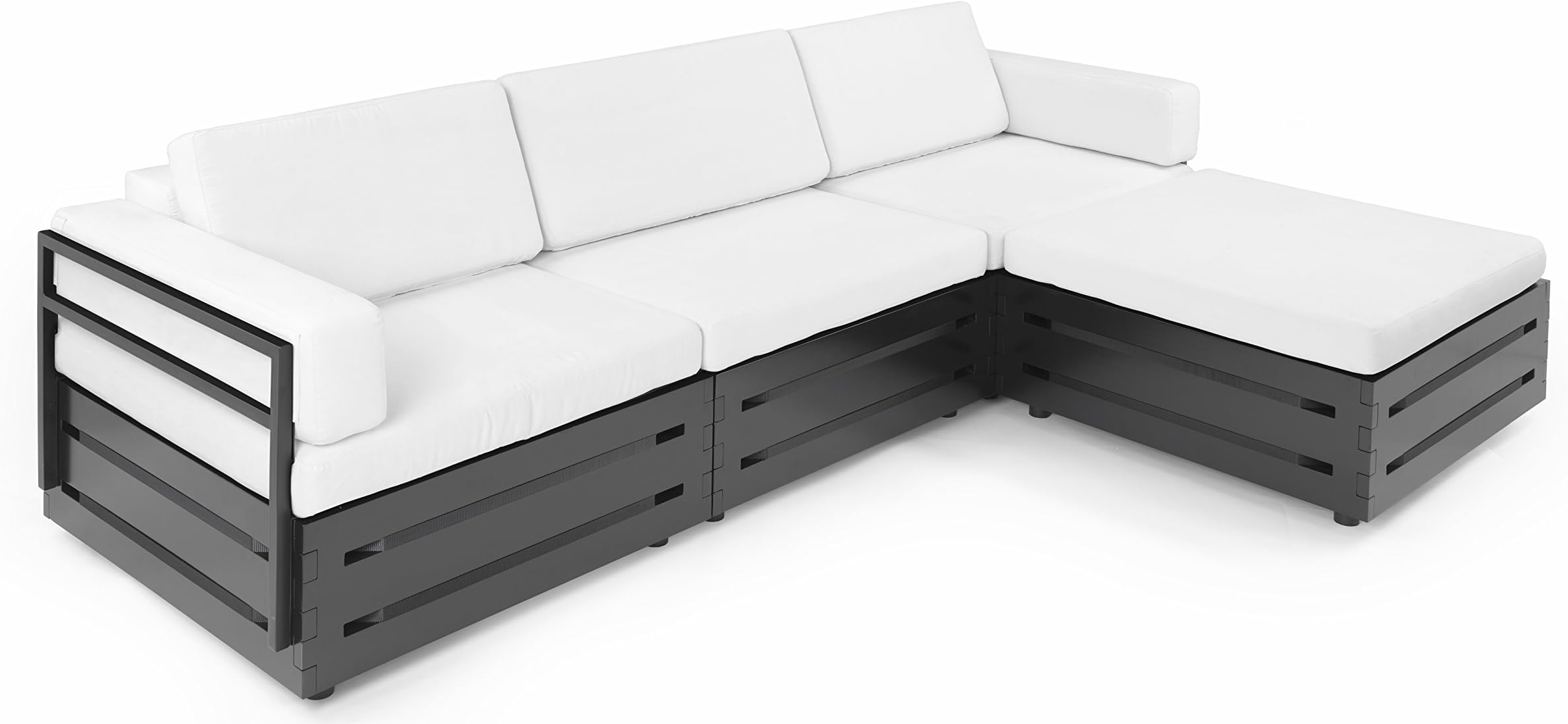Slim Furniture Full Size Furniture 4 Piece Couch with Wood and Fabric, Full Size, Black/White