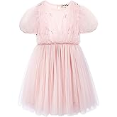 TUTULAND Tutu Dress for Girls - Puff Sleeves Sequin Tulle Dress with Tiered, Layered Tiers