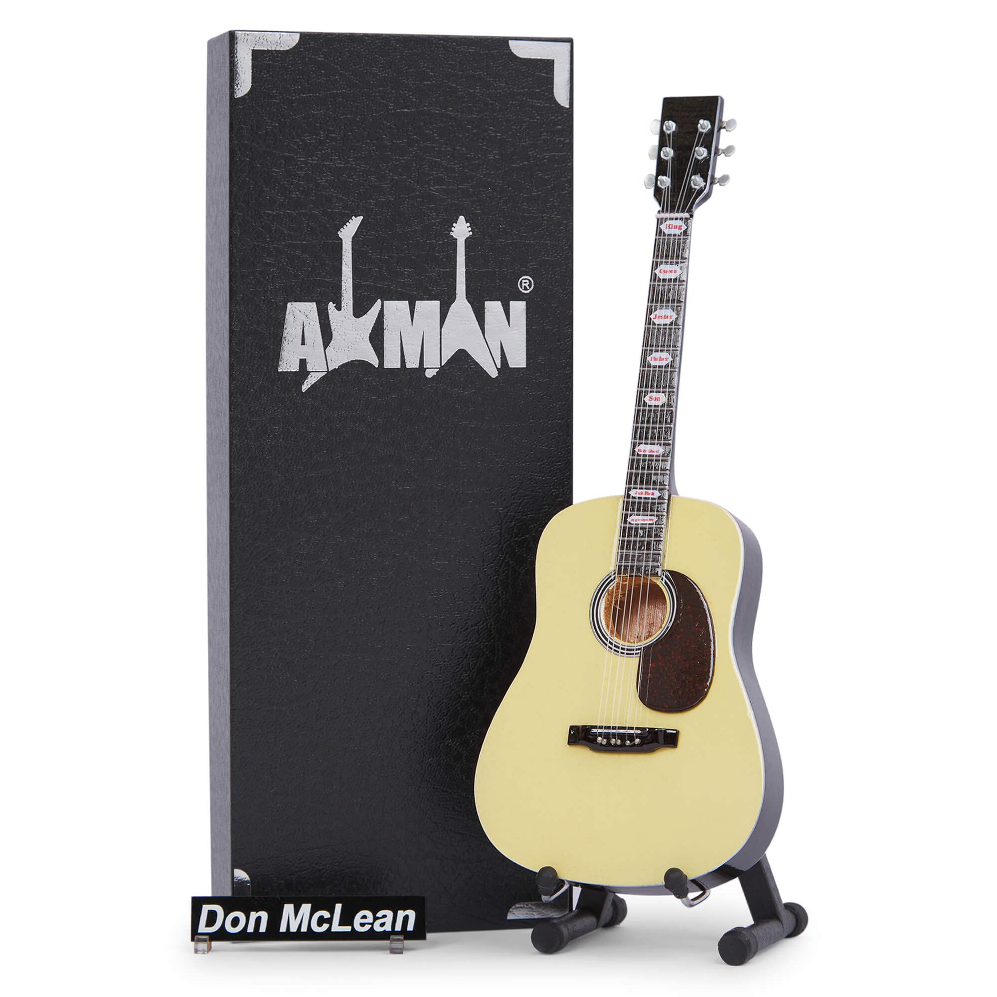 Axman Don Mclean Miniature Guitar Replica - Music Gifts - Handmade Ornamental 1/4 Scale - Display Box, Name Tag and Miniature Guitar Stand Included