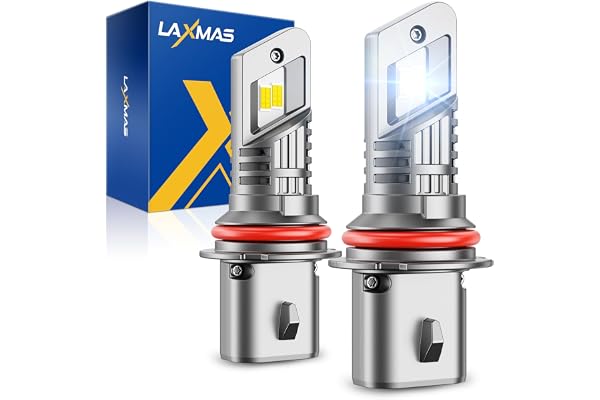 Laxmas 9007 28000LM Bulbs, 6500K Cool White 9007 Headlight Bulbs with 15000RPM Cooling Fan, wireless, IP67 Waterproof, Plug-N