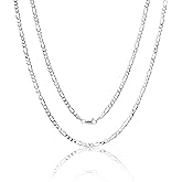 Aka Gioielli - Italian 925 Sterling Silver 3.5mm Diamond-Cut Figaro Link Chain - Solid Sterling Silver Necklace for Men and Women - Made in Italy