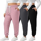 Evervibe 3 Pack Women's Plus Size Lightweight Sweatpants Joggers Lounge Pants Elastic Waist Drawstring Athletic with Pockets