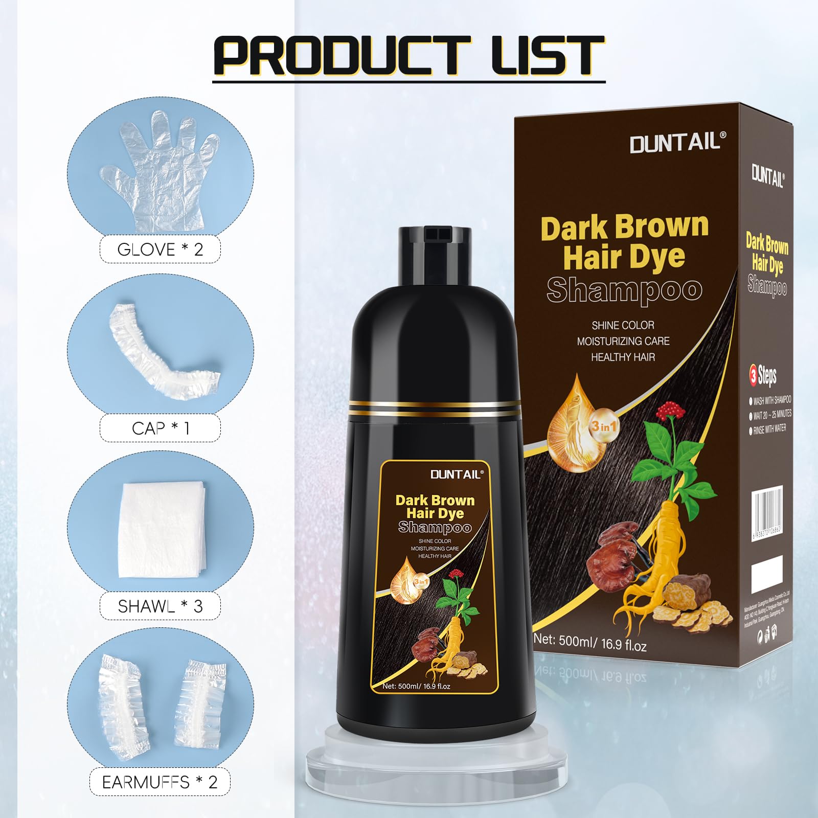Bablabear Instant Gray Hair Color Shampoo 500ML - 3 in 1 Men's & Women's Long-Lasting, Safe Hair Dye