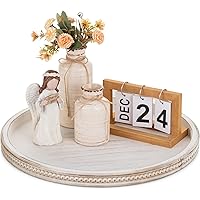 Hanobe Large Decorative Tray Round: White Coffee Table Centerpiece DecorTray for Kitchen Counter Boho Circle Serving Tray for