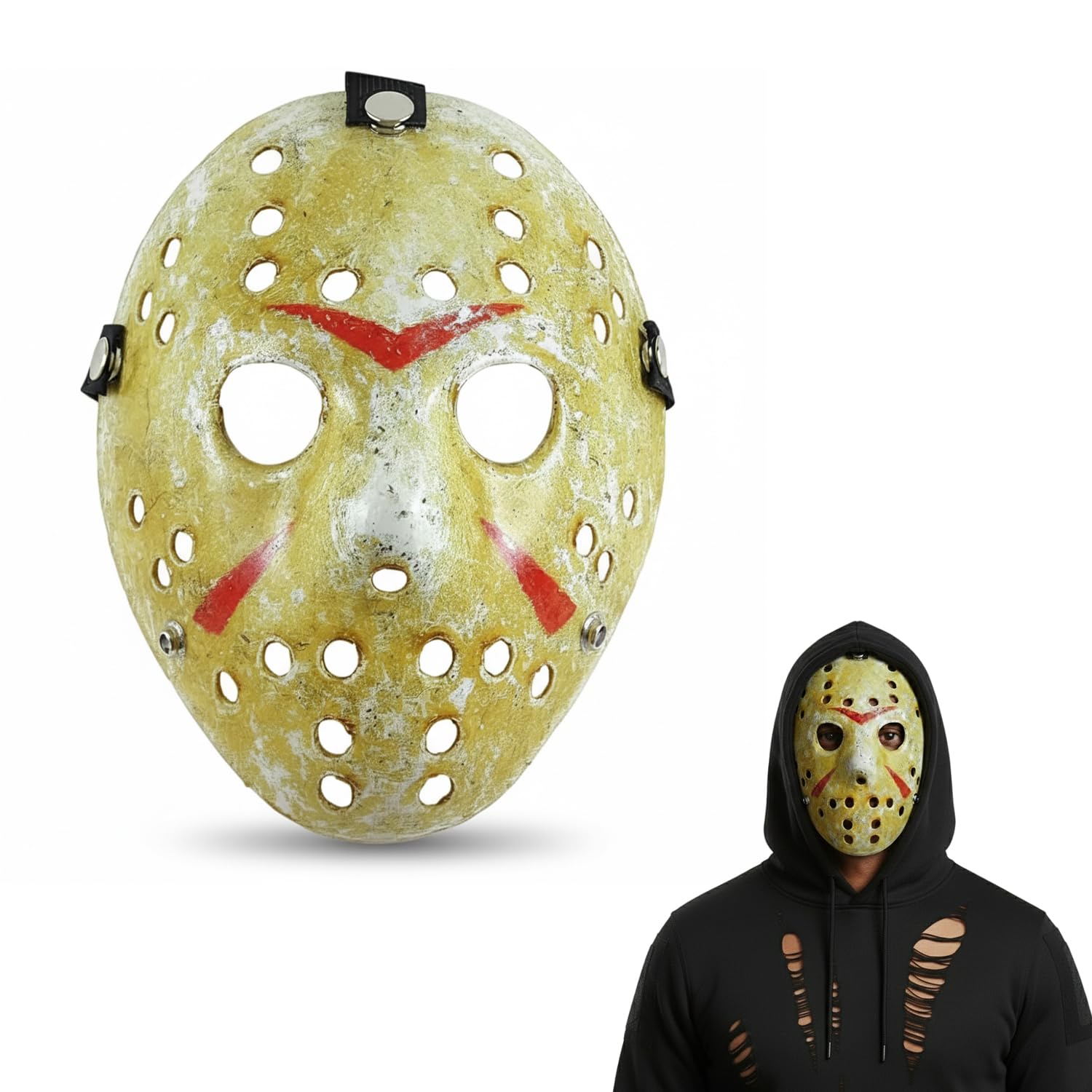Dreamzfit® Jason Voorhees Hockey Mask | Official Friday the 13th Halloween Scary Mask for Adults | Horror Movie Prop & Killer Costume Accessory for Fancy Dress Parties