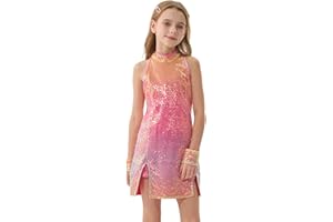 LOLANTA Girls Sequins Dance Dress Sparkle Hip Hop Jazz Dance Outfits; Sleeveless Top and Shorts