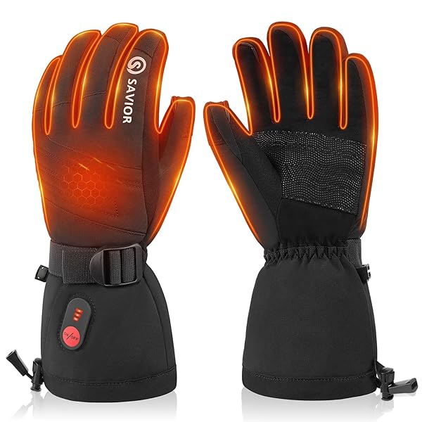 SAVIOR HEAT HEATED GLOVES, 3 HEAT LEVELS 7.4V BATTERY POWERED RECHARGEABLE WINTER GLOVES FOR MEN WOMEN, WATER-RESISTANT WINDPROOF ELECTRIC HAND WARMERS FOR SKIING SNOWBOARDING OUTDOOR WORK