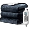 Electric Blanket Heated Throw,Double-Sided Flannel＆Sherpa Electric Throw with1-9 hrs Timer Auto-Off & 8 Heating Levels,ETL Certification,Machine Washable,Heated Protection Ultra Soft Warm