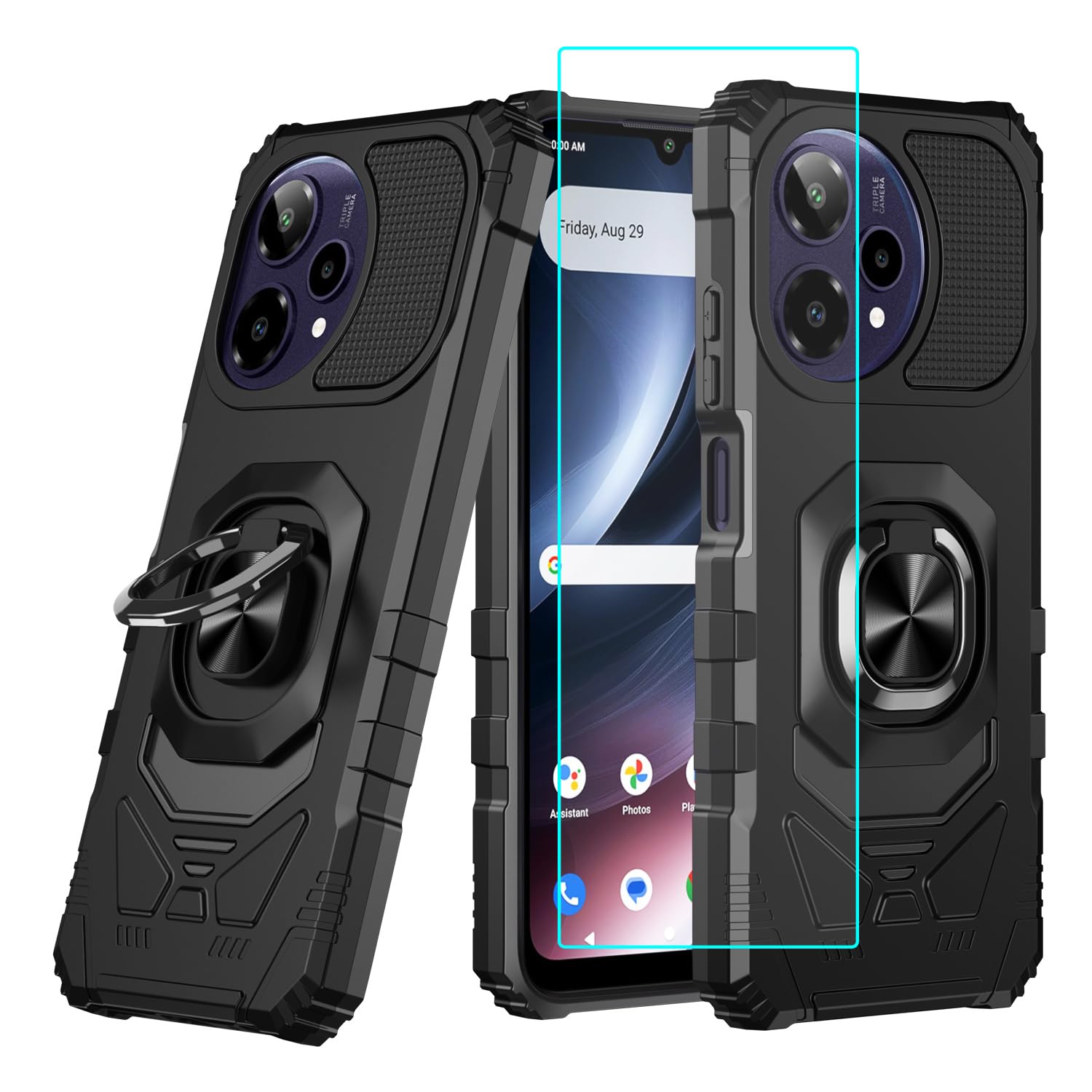 for Cricket Icon Plus 2026 / Att Verge 2 Case with 1 Pack Screen Protector,Dual Layer Hybrid Heavy Duty Defender Protection,Rugged Reinforced Cushion Corner Kickstand Shockproof Bumper Cover Black