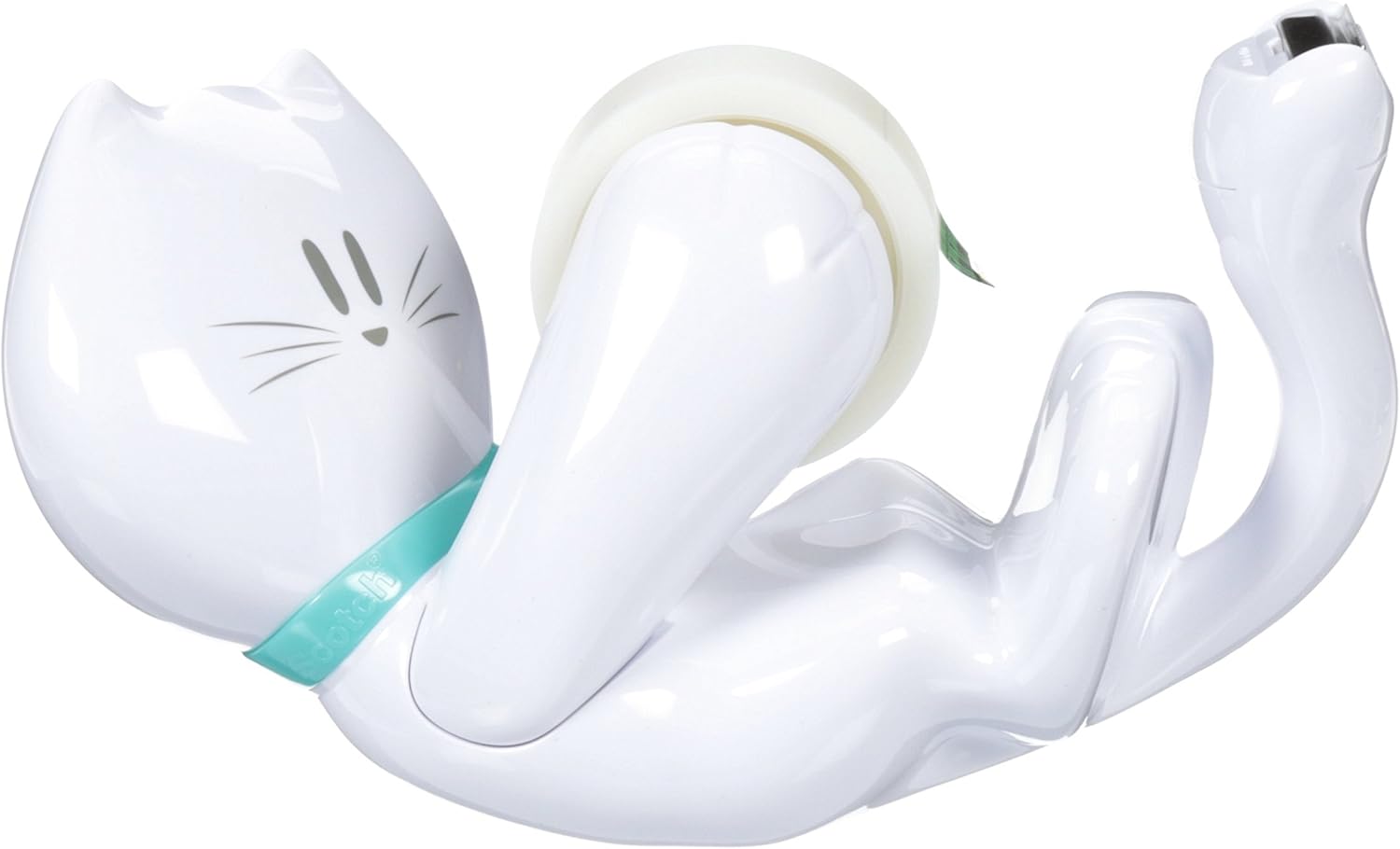 Scotch Tape Desktop Tape Dispenser, White Cat Shape with 1 Roll of