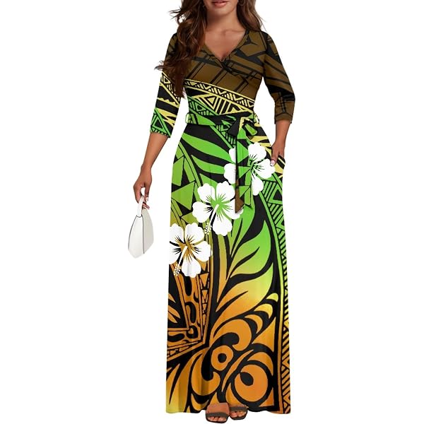 Amazon.com: Pacific Art Island Retro Pattern Fiji Island Style Women's  Fashion Evening Short Sleeve Women's Long Dress : Clothing, Shoes & Jewelry
