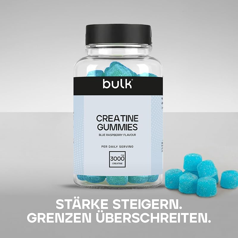 Kreatin Gummies | 60 Gummies | Blaue Himbeere | Praktische Nahrungsergänzung mit 3g Kreatin pro Portion | Vegan | Für unterwegs