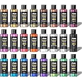 ABEIER Metallic Acrylic Paint Set 24 Colors 2oz Rich Pigments Non-Toxic | Non-toxic, metallic finish, 24 acrylic colors, 2 oz bottles, rich pigments, waterproof when dry, for canvas and crafts