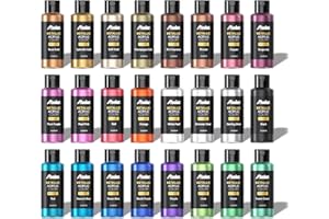 ABEIER Metallic Acrylic Paint, Set of 24 Metallic Colors in 2oz/60ml Bottle, Rich Pigments, Non Fading, Non Toxic Paints for Artist, Beginners & Kids Painting on Rocks Crafts Canvas Wood, Fabric&Stone