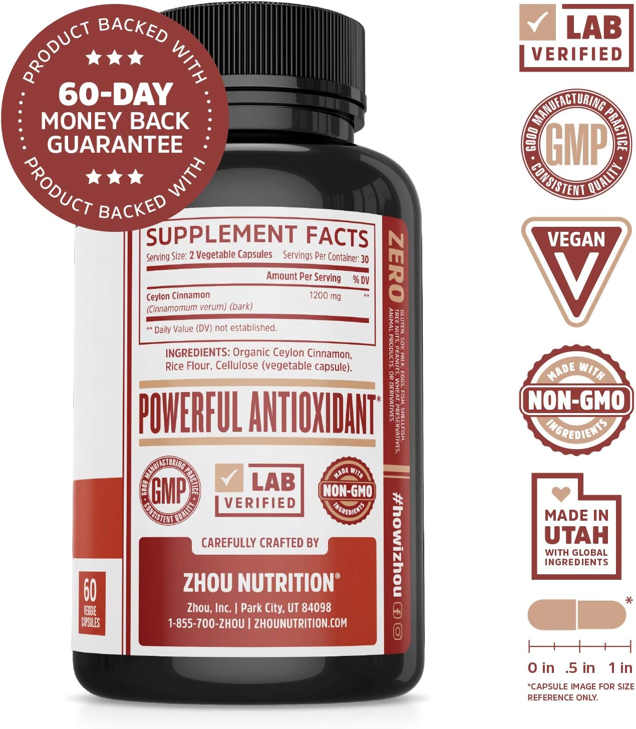 Ceylon Cinnamon Capsules - Designed to Support Blood Sugar, Heart Health and Joint Mobility - ‘ True Cinnamon ’ Native to Sri Lanka - 1200mg per Serving: Health & Personal Care