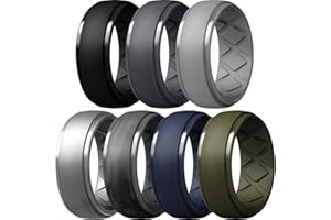 Egnaro Silicone Ring for Men, 7 Rings / 4 Rings / 1 Ring Step Edge Rubber Wedding Bands 8.5mm Wide - 2.5mm Thick…