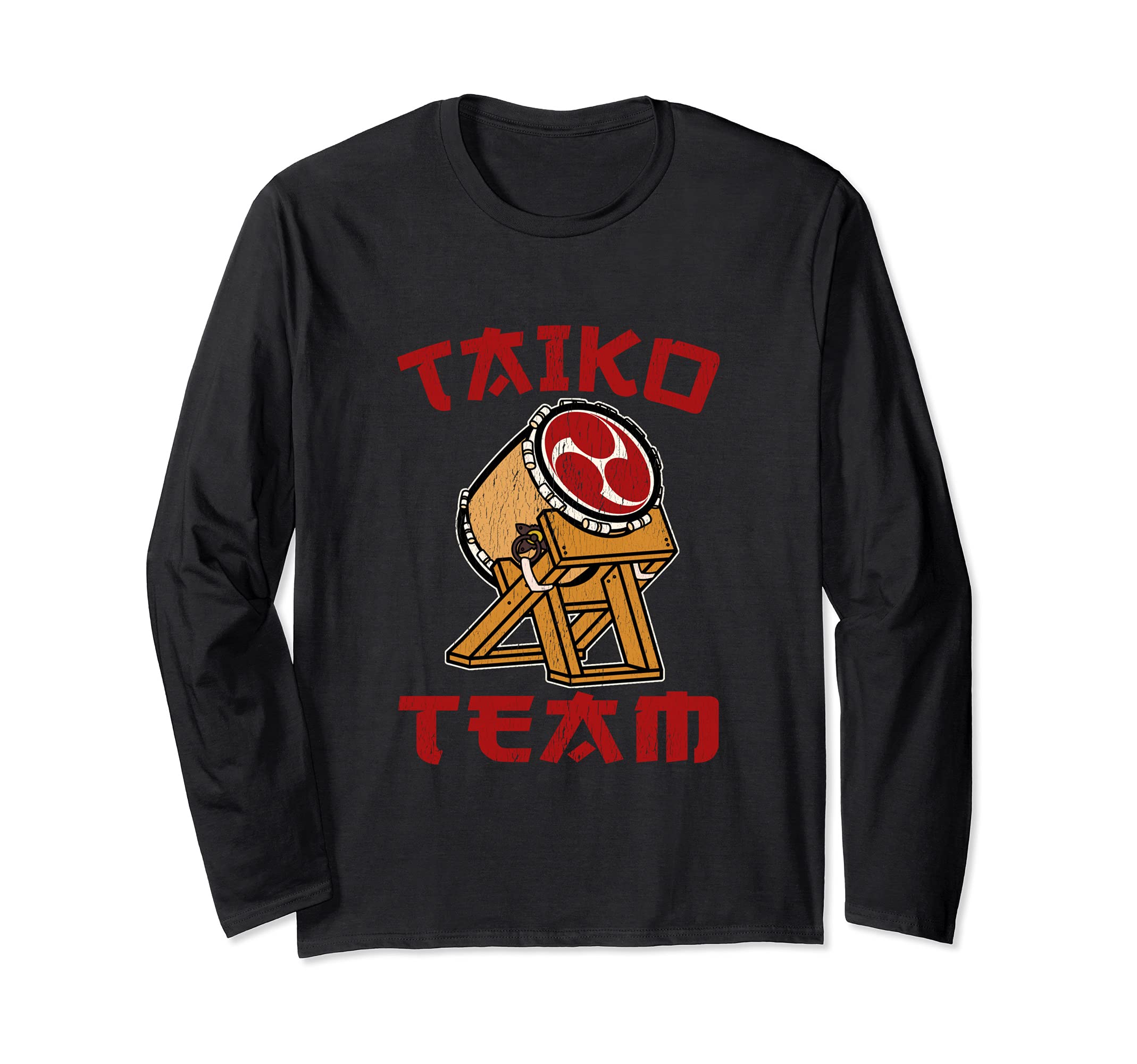 TAIKO DRUM RED MITSUDOMOE SYMBOL PRACTICE DESIGN Long Sleeve T-Shirt