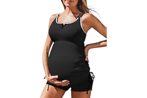 Jarden Tales Ribbed Maternity Two-Piece Swimsuit Tankini V-Wire Bathing Suit Ruched Tie Side Pregnancy High Waisted Swimwear