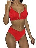 HYTENSUN Women's V Cut High Waisted Bikini Ribbed