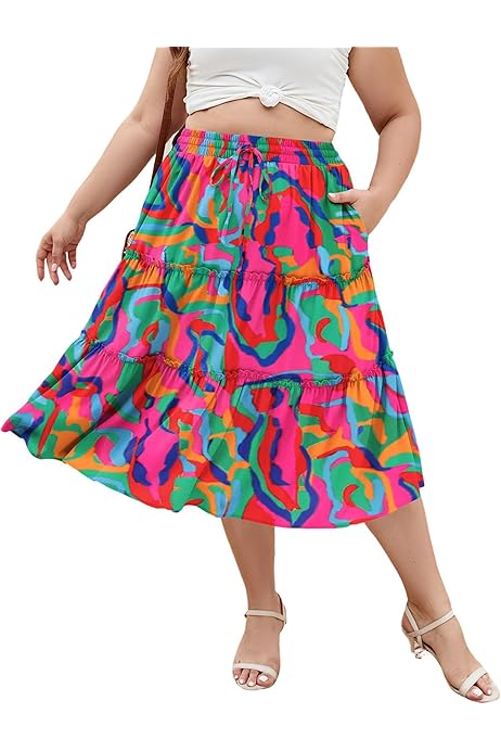 Walmart Womens Floral Pleated Midi Skirt RPVATI Womens Skirts Long