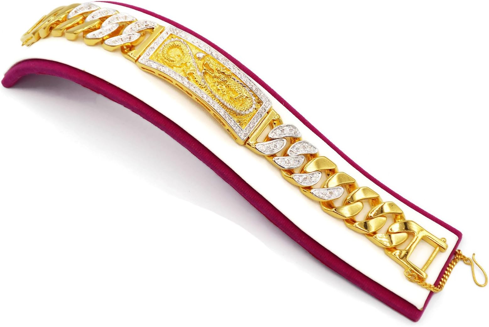 arrawana77Dragon Thai Gold Plated Bangle 24k Thai Baht Yellow Gold Filled & CZ Bracelet 8 Inch