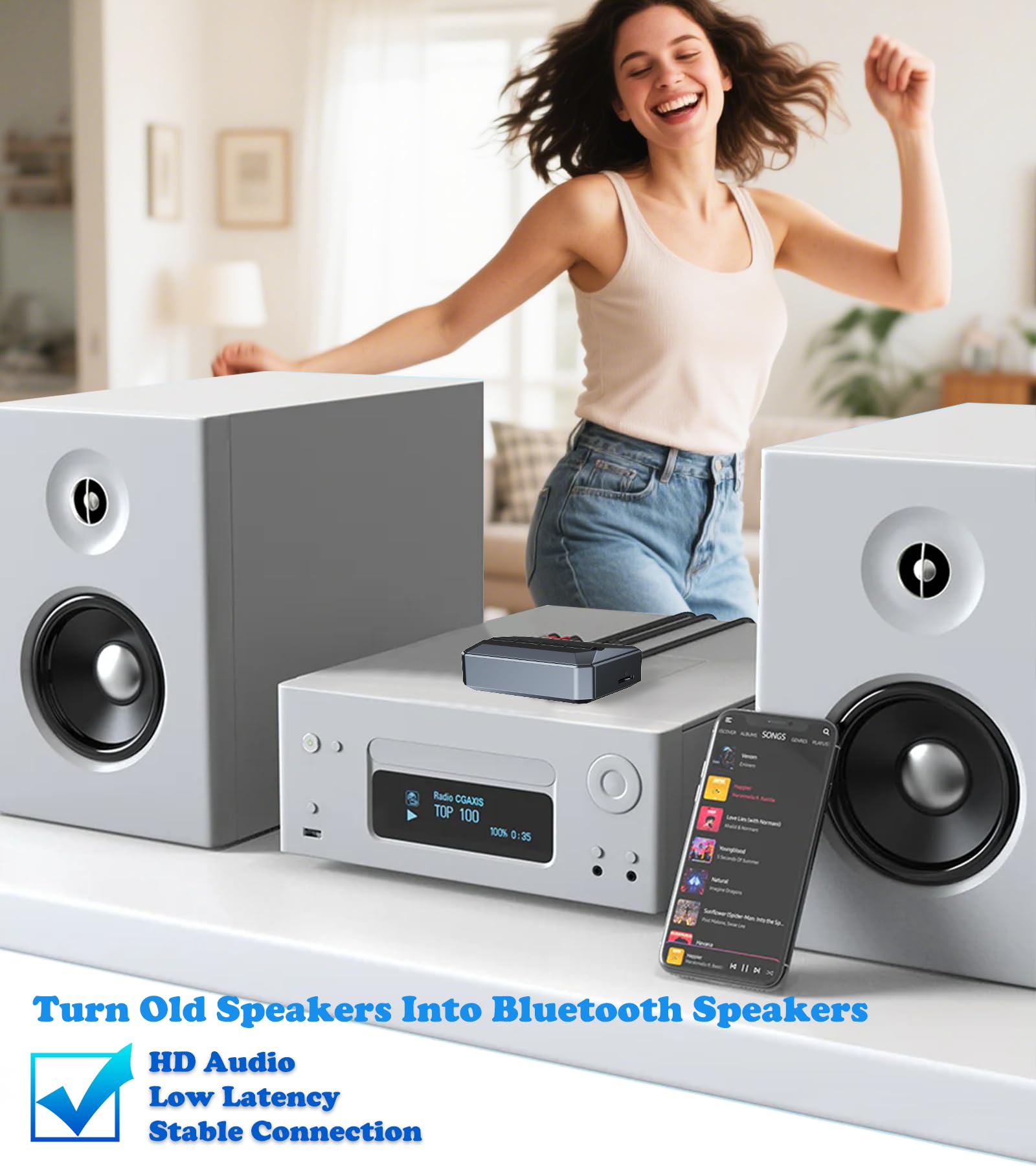 KAIY Bluetooth Receiver for Home Stereo, Bluetooth to RCA Adapter with NFC-Enabled, 3.5mm Audio Adapter Support USB Flash Drive/TF Card, Wireless Audio Receivers for HiFi Music Stereo System