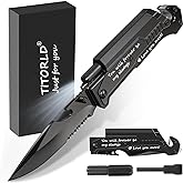 Titorld Gifts for Him Men Valentines Day, Anniversary Birthday Gifts for Him Boyfriend Husband, Engraved Pocket Knife, Camping Hunting Multitool Knife Present, 7 in 1 Folding Knives with LED Light