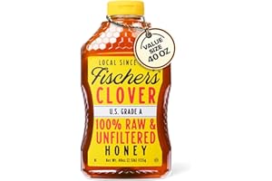 Fischer's 100% Pure Clover Honey, 40 oz – Unfiltered Raw Honey in a Squeeze Bottle – All-Natural Sweetener – Rich Flavor Profile, Packed with Nutrients
