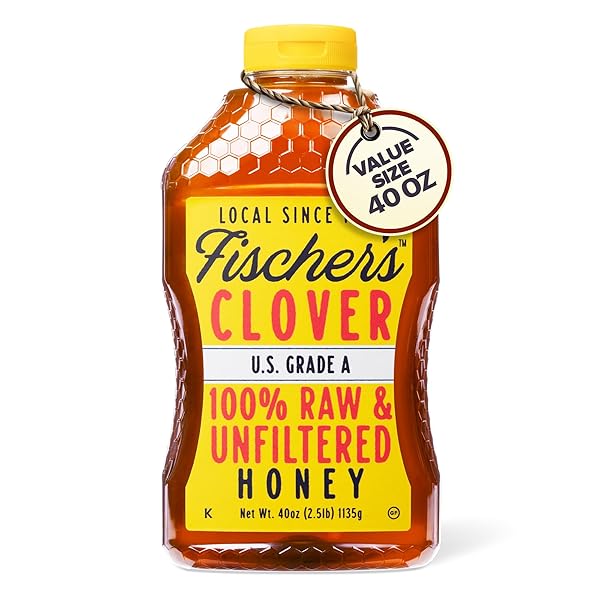 FISCHER’S HONEY CLOVER HONEY 40 OZ – 100% PURE, RAW AND UNFILTERED HONEY IN A SQUEEZE BOTTLE – ALL-NATURAL SWEETENER – RICH FLAVOR PROFILE, PACKED WITH NUTRIENTS