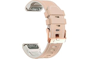 PCAVO 20mm Leather Watch Band for Garmin Fenix 6s / Fenix 5s / Fenix 7s, QuickFit 20mm Soft Leather with Silicone Strap for Garmin D2 Delta S epix Pro Gen 2 42mm