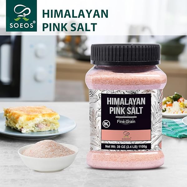 SOEOS HIMALAYAN PINK SALT, FINE GRAIN, 39OZ (2.4 LB), NON-GMO HIMALAYAN SALT, KOSHER SALT, PINK HIMALAYAN SEA SALT