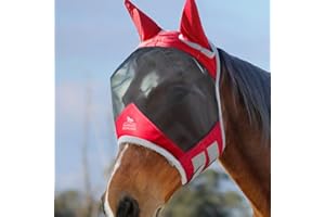 Harrison Howard CareMaster Pro Luminous Horse Fly Mask Standard with Ears UV Protection for Horse Red Full Size