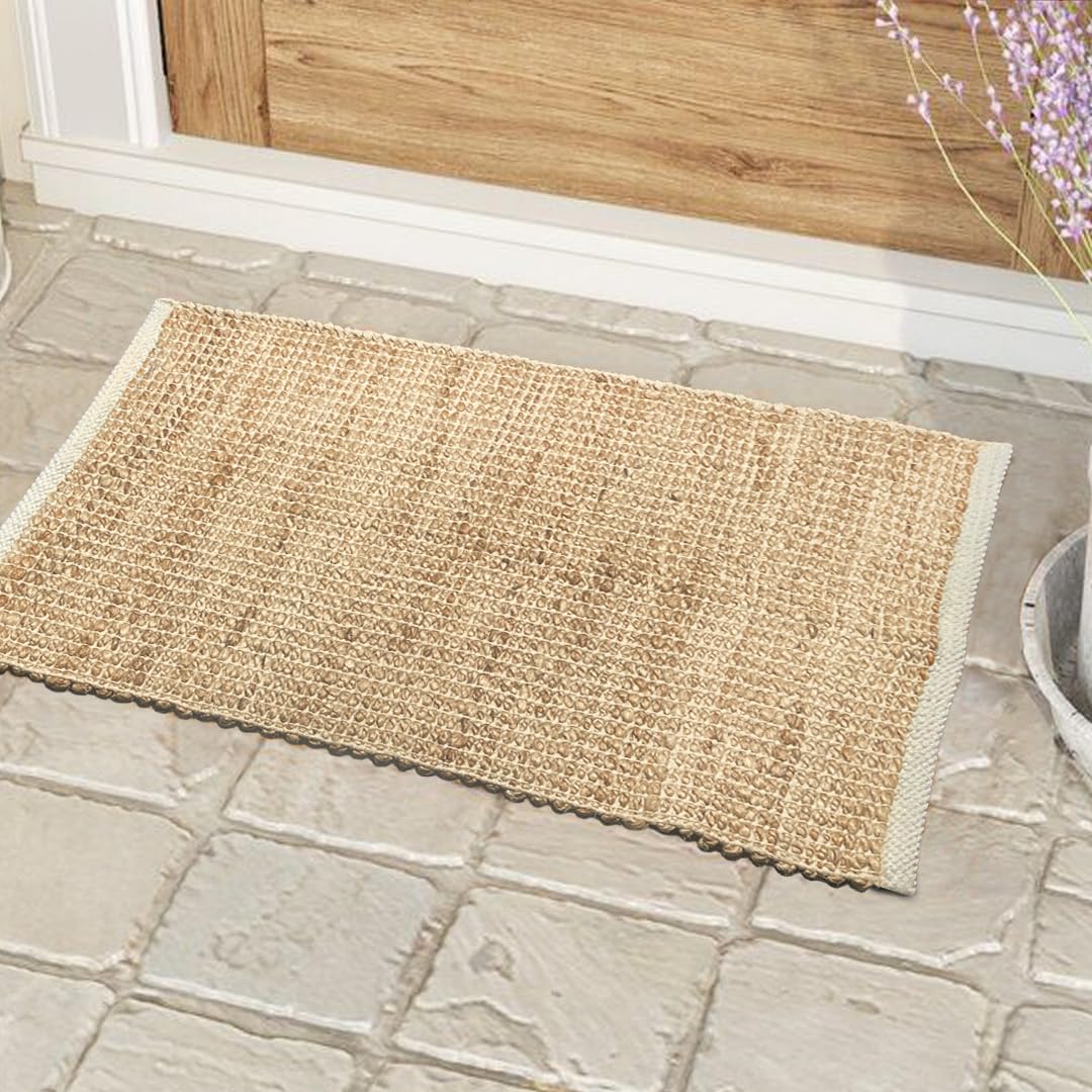 Photo 1 of **DIRTY** Chardin home 2x3 Jute Cotton Hand Woven Rug | Braided Doormat, Boho, Rustic, Natural Jute/Ivory | Farmhouse Vintage Area Rugs for Bedroom, Living Room, Kitchen, and entryways