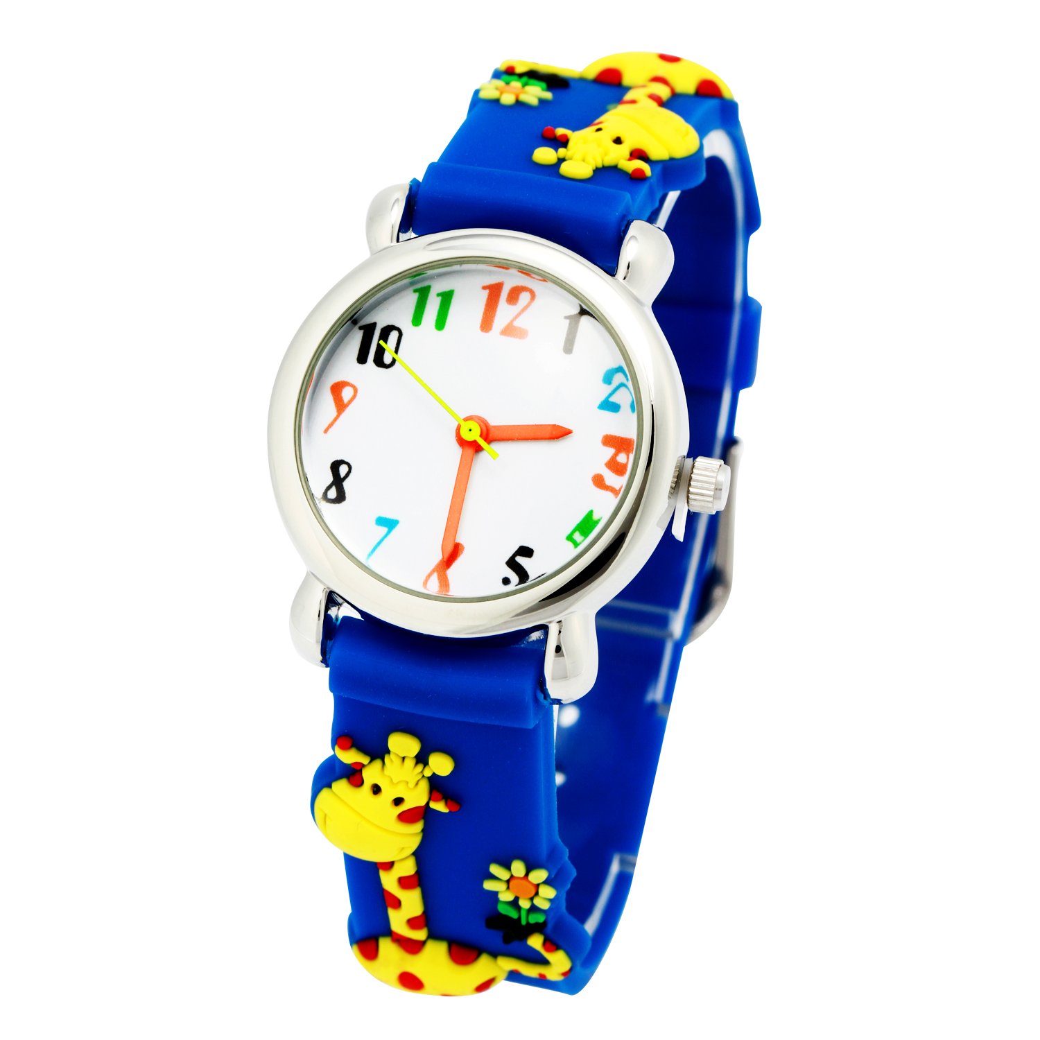 ele ELEOPTION Girl's Digital Quartz Waterproof 3D Cute Cartoon Round Dial Wrist Watch with Silicone Strap,Giraffe, Blue