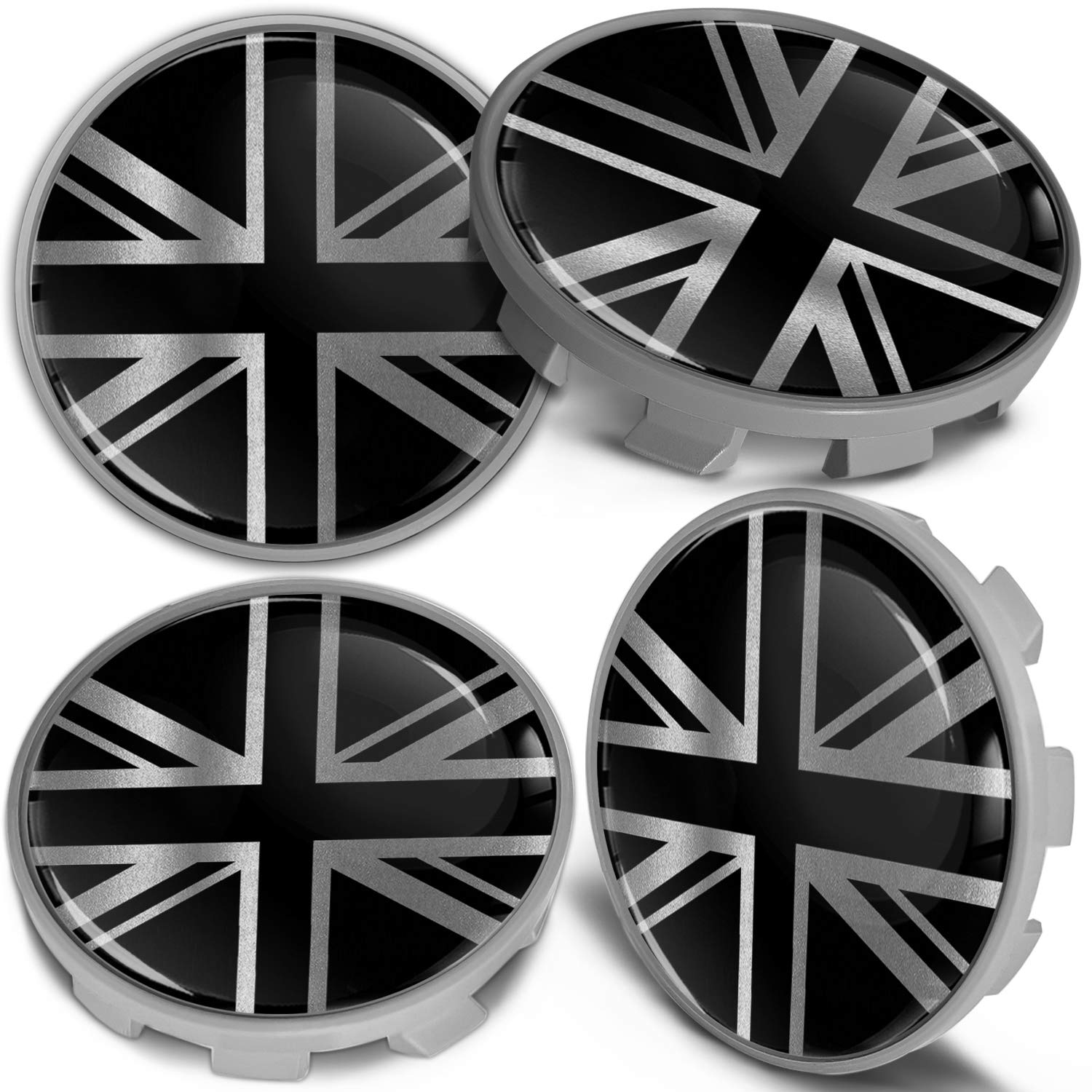 Biomar Labs 4 x 68mm Wheel Centre Alloy Hub Center Caps Compatible with BMW 36136783536 Hubcaps (Silver UK Flag Union Jack Silver CBS 1)