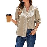 Shy Velvet Womens Tops Cotton Embroidered Eyelet Button-Down Blouse, Long Sleeve Business Casual Tops for Women