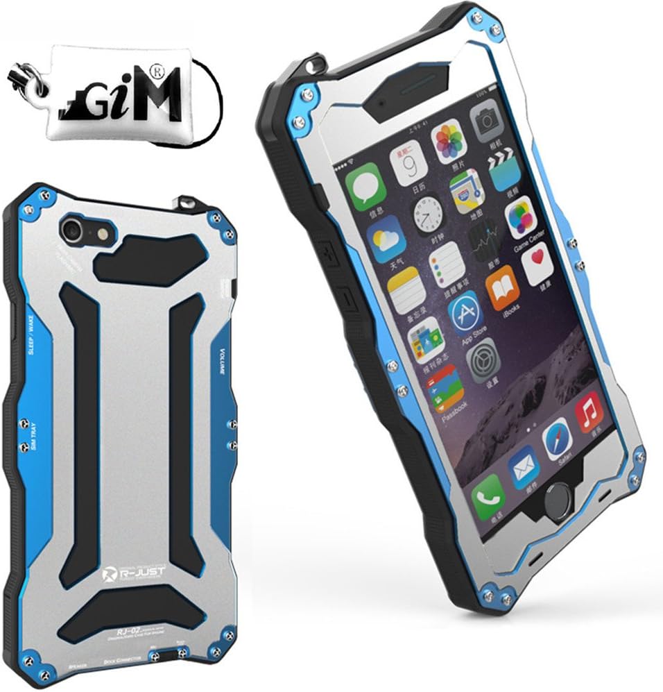 iPhone 6 / 6S 4.7 Waterproof Case, R-JUST Gundam Double Color Oxidation Aluminum Metal Case Heavy Duty Protective Carrying Cover fit for iPhone 6 6S 4.7'' with Touch Screen Protector - Blue w/ Gray