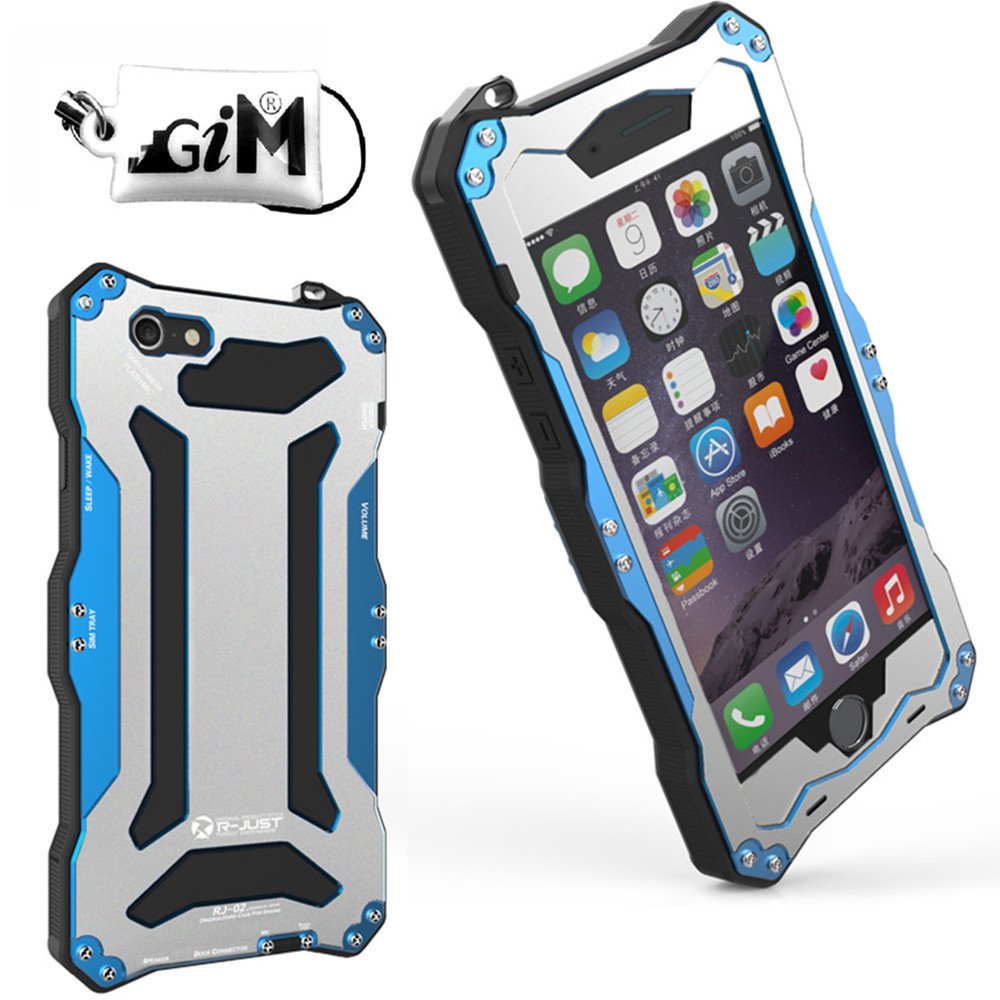 iPhone 6 / 6S 4.7 Waterproof Case, R-JUST Gundam Double Color Oxidation Aluminum Metal Case Heavy Duty Protective Carrying Cover fit for iPhone 6 6S 4.7'' with Touch Screen Protector - Blue w/ Gray
