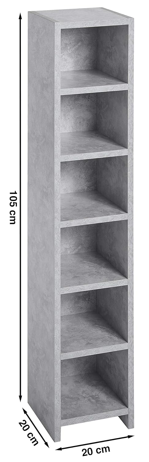 Ts-Ideen Cd-Regal 6 Fächer Standregal Cd Aufbewahrung Holz Betonoptik 105 X  20 Cm Regale & Ablagen Aufbewahrung & Ordnungssysteme
