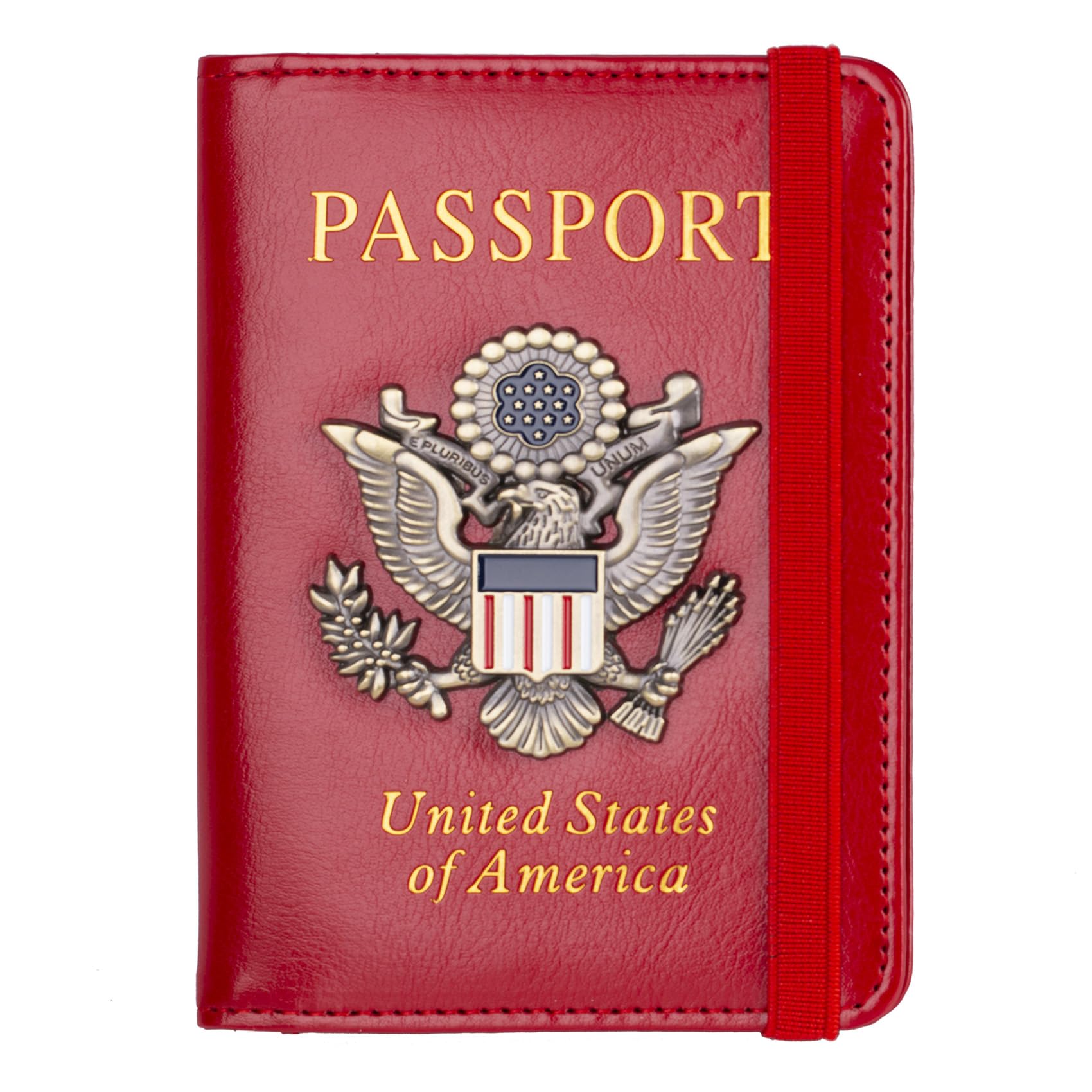TOURSUIT Rfid Blocking Passport Holder for Women Men, Leather Passport Travel Wallet with Metal 3D Metal Badge, Travel Document Holder Cover Accessories (Red)