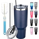GUDEMAO 40 oz Tumbler with Lids and Straws, Stainless Steel Insulated Coffee Tumbler, Double Wall Vacuum Insulated Travel Mug Cup, Leakproof Thermal Coffee Cup for Hot and Cold Drinks (Navy Blue)