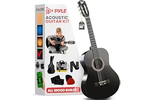 Pyle Beginner Acoustic Guitar Kit, 3/4 Junior Size All Wood Build Nylon String Instrument with Capo, Gig Bag, Strap, Extra St