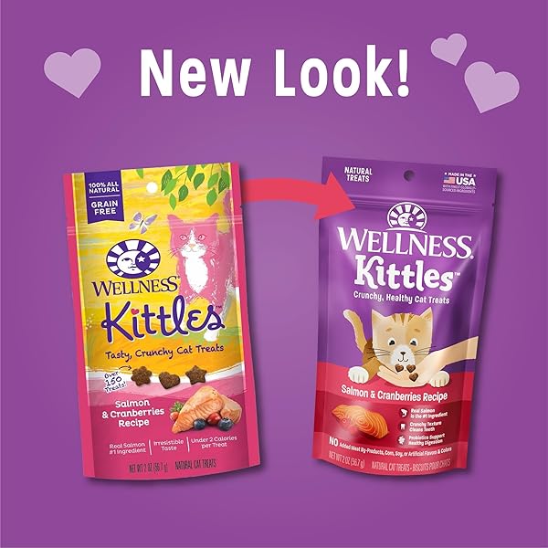 WELLNESS KITTLES CRUNCHY NATURAL GRAIN FREE CAT TREATS, SALMON & CRANBERRIES RECIPE, ALL LIFE STAGES, 2-OUNCE BAG