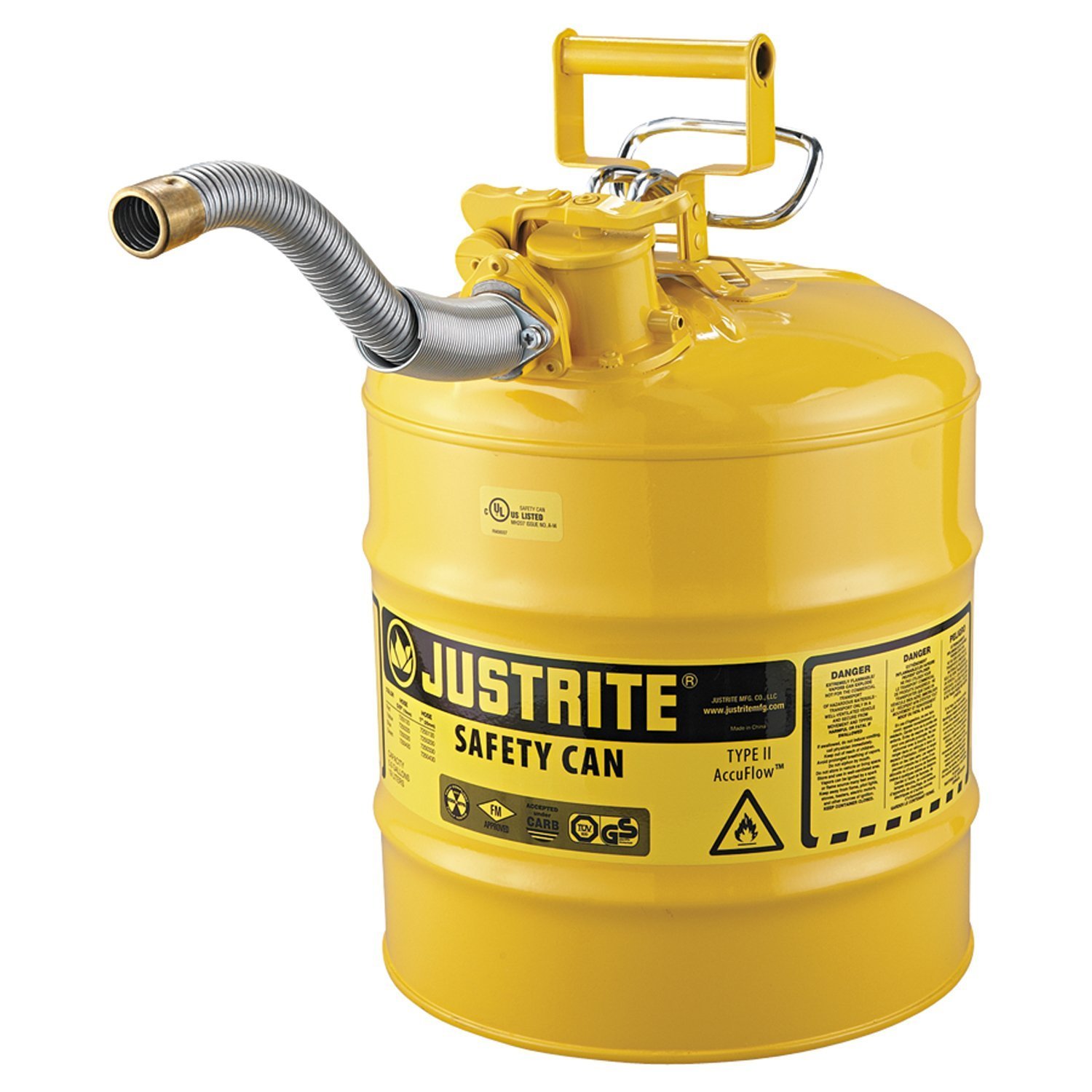 Justrite 7250330 AccuFlow 5 Gallon, 11.75" OD x 17.50" H Galvanized Steel Type II Blue Safety Can With 1" Flexible Spout: Lawn And Garden Tool Gas Cans: Industrial & Scientific