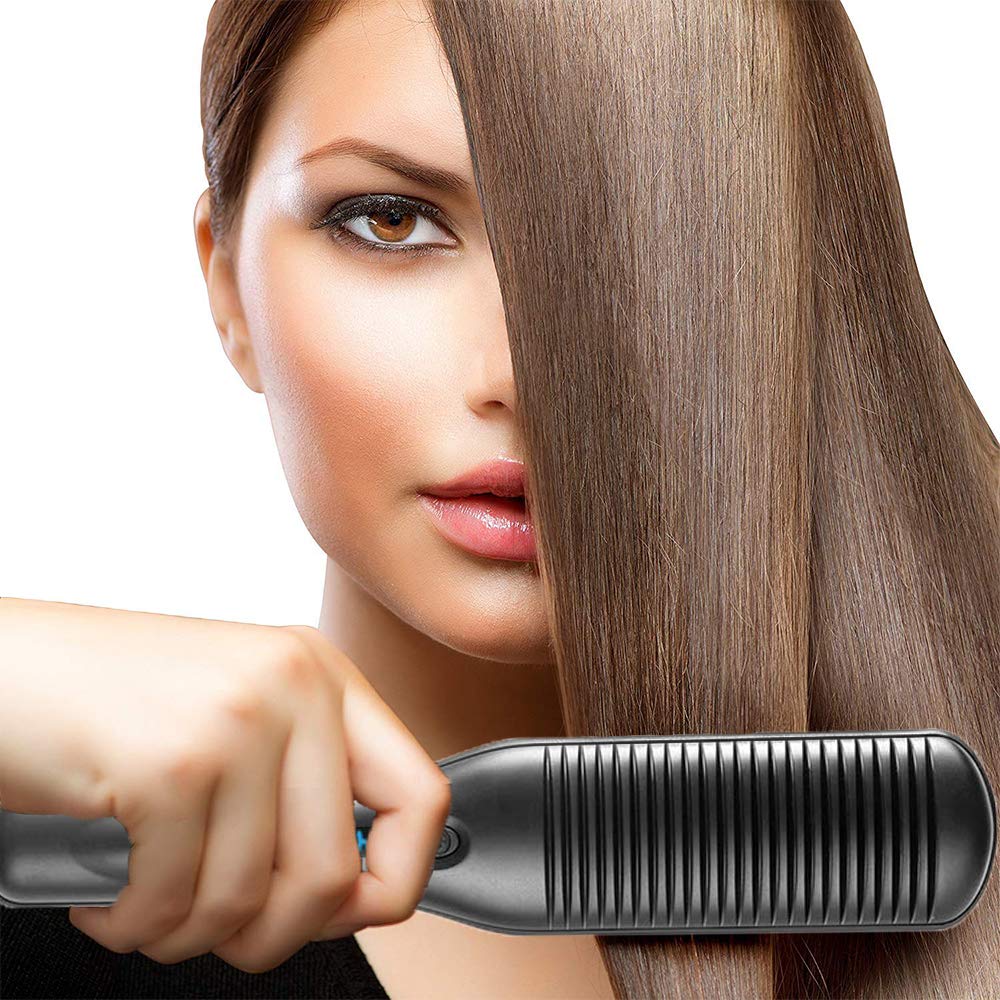 Megadream Hair Straightener Brush Straight Hair Comb and Curly Hair Comb, Portable Ceramic Heating Straightening Irons Brush, 2 in 1 Straight & Curly Hair Comb, Hot-Air Electric Hair Brush