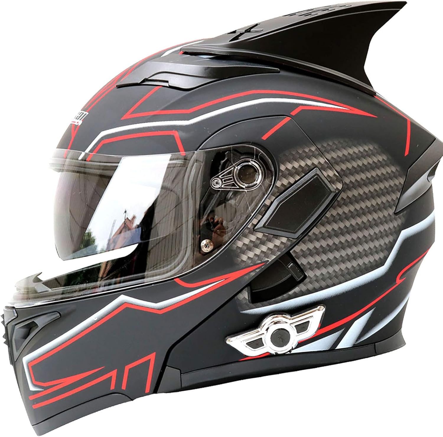 JJIIEE DOT/ECE Folding Touring Helmet with Bluetooth, Antifog Double Visor Full Face Helmet