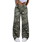 EZAPINE Women Camouflage Cargo Pants Low Waist Baggy Straight Wide Leg Trousers Jeans Slim Fit Pocket Sweatpants