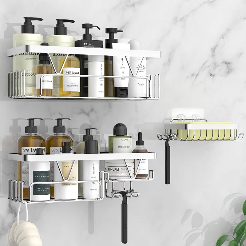 KEGII Shower Caddy Organizer 3 Pack Stainless Steel No Drilling Adhesive